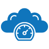 Cloud with speedometer icon on black background.